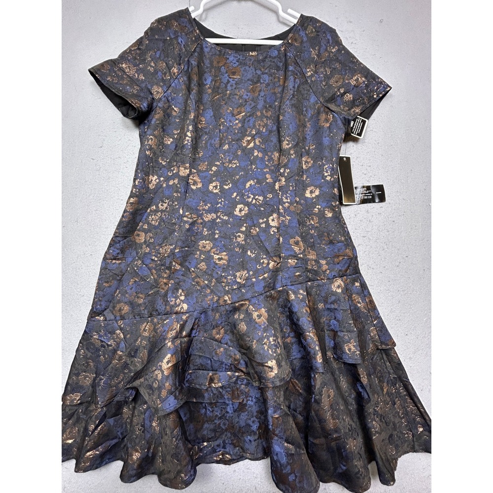 SHANI Dress Floral Brocade Blue Copper Size US 12 EUR 42 Womens